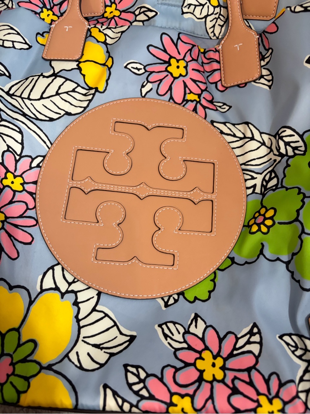 Tory Burch Floral Print Tote with Tan Leather Trim - Picture 2 of 5